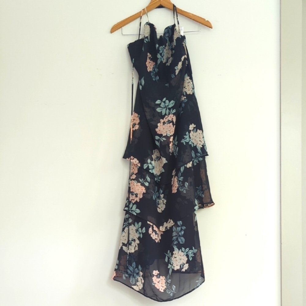 Show Me Your Mumu Calypso Ruffle Dress Size Large Black Floral Tiered - Picture 2 of 5